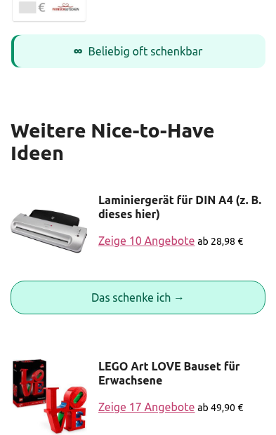 Wunschliste von Wunschbiber mit Gruppen als eigenen Abschnitten