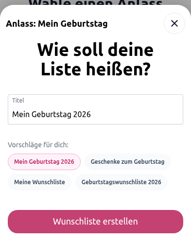 Dialog zum Festlegen eines Wunschlistentitels in der Wunschbiber-App